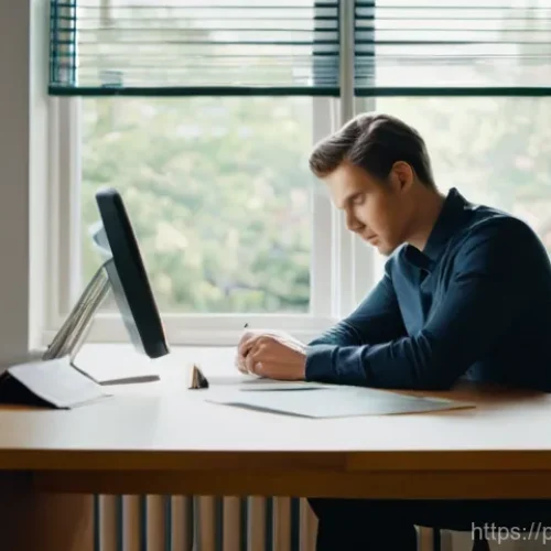 대출 상환 유예 신청 방법 - **Prompt:** An adult figure, gender-neutral, fully clothed in smart-casual attire, sits at a simple,...