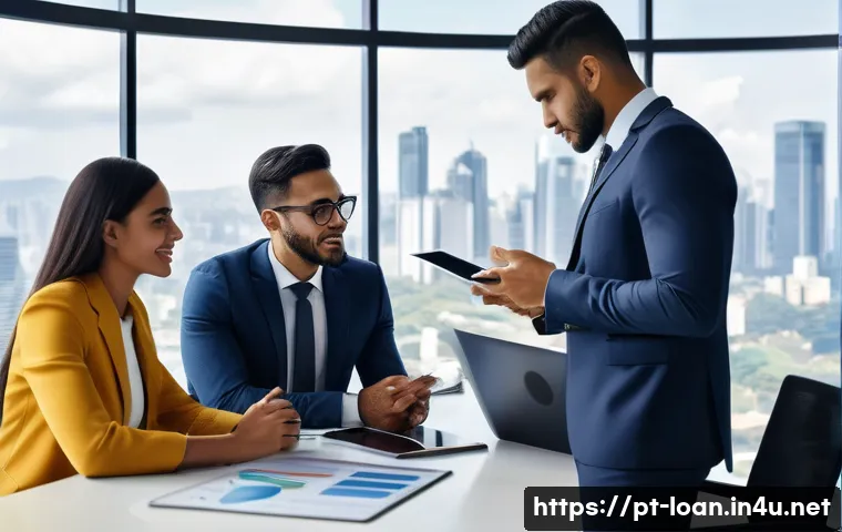 리스와 캐피탈의 차이 - A modern corporate office scene showing a diverse group of Brazilian business professionals discussi...